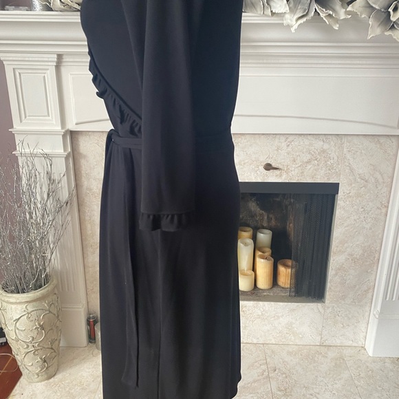 Joe Fresh Black Dress, Faux Wrap Neckline with Ruffle Detail, Belted, XS - Picture 7 of 12